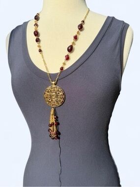 Vintage Costume Beaded Necklace Swirl Medallion Cultured Pearls